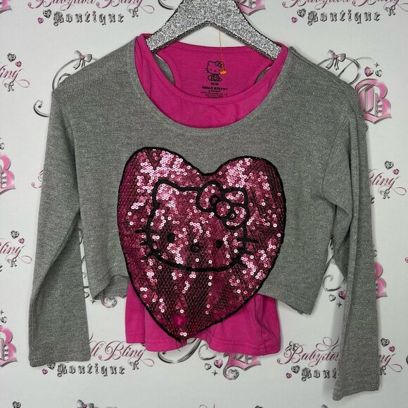 Hello Kitty Other - Hello kitty sparkly top long sleeve tank top underneath sequin heart front